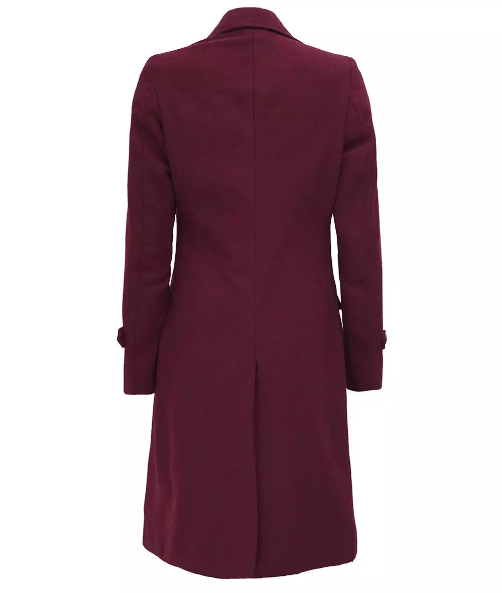 Womens Double Breasted Wool Coat Maroon