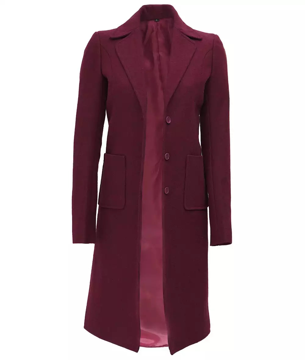Womens Long Maroon Wool Coat