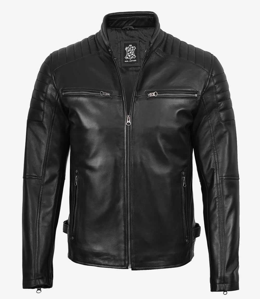 Men's Black Biker Style Leather Jacket