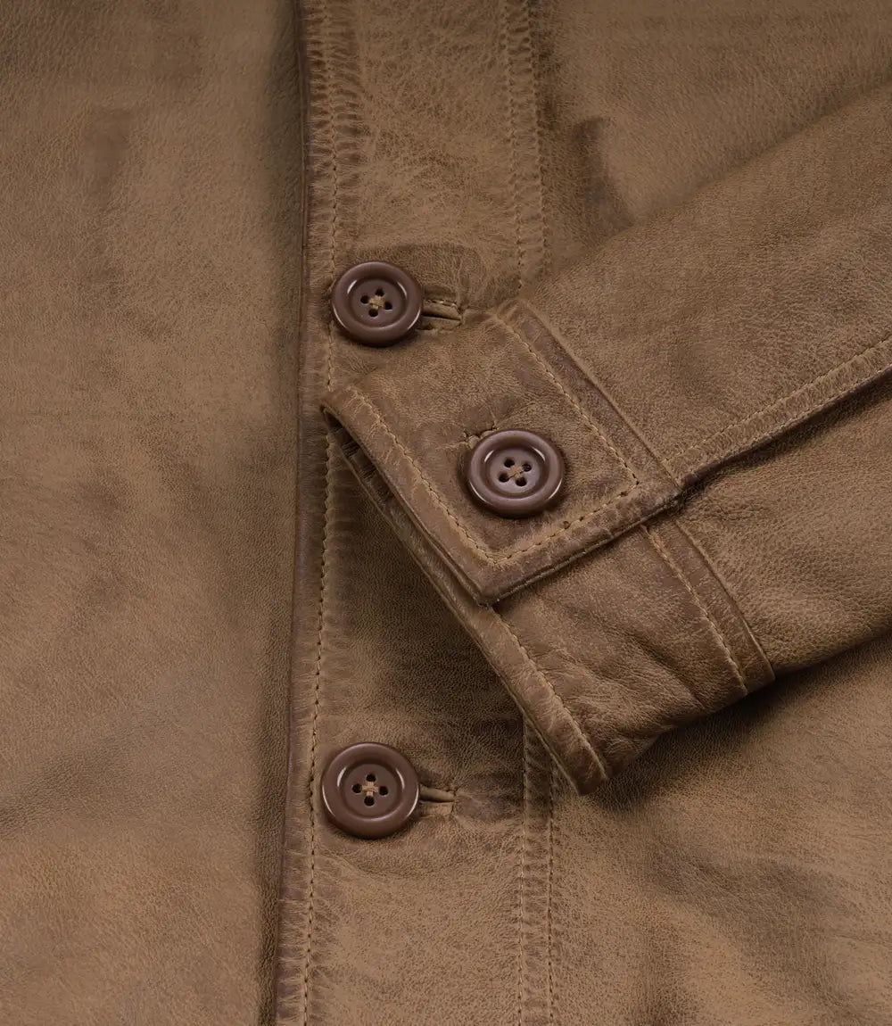 Men's Washed Camel Waxed Harrington Leather Jacket