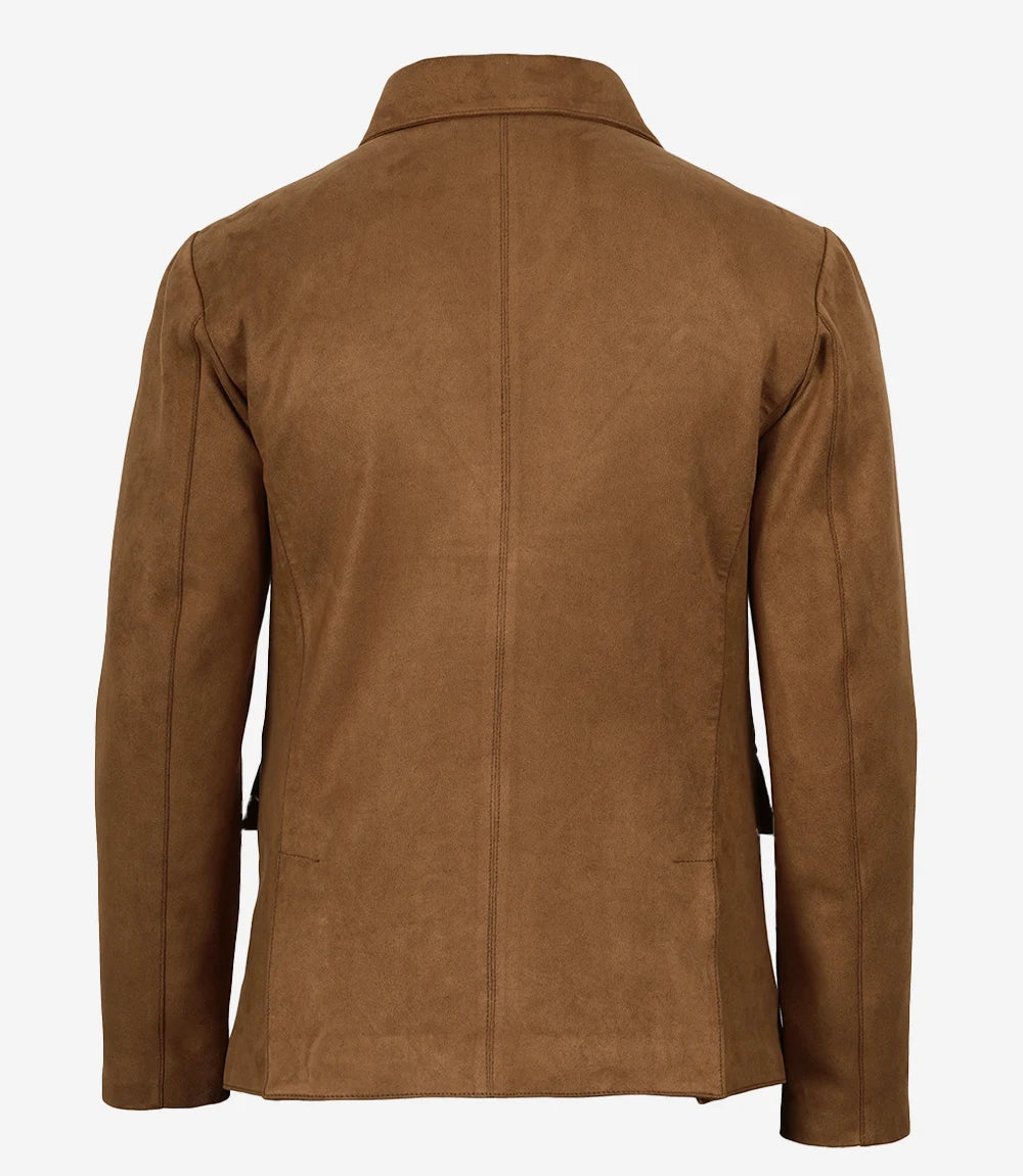 Men's Light Brown Faux Suede Blazer Jacket – 2-Button Notch Lapel