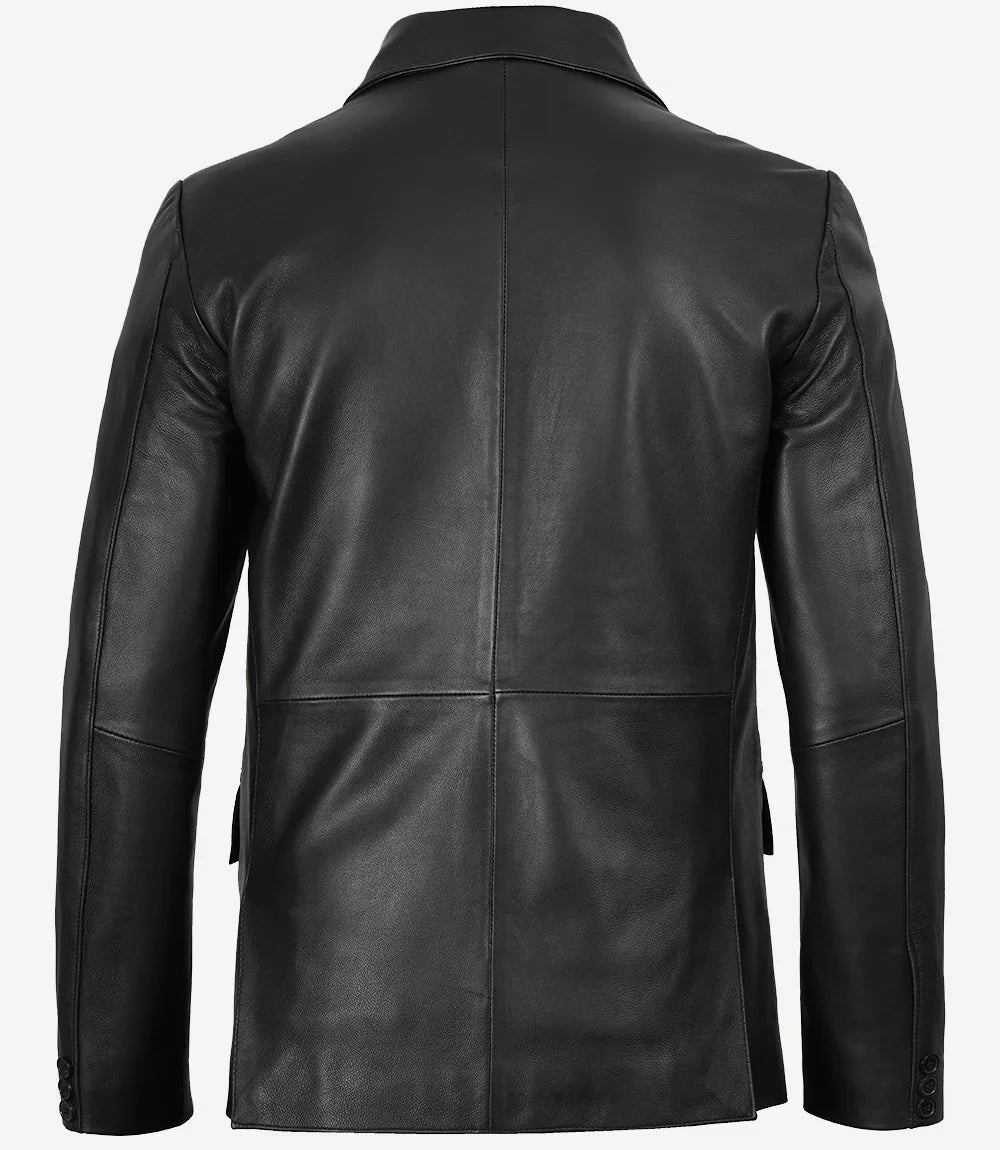 Glendale Mens Black Leather Blazer