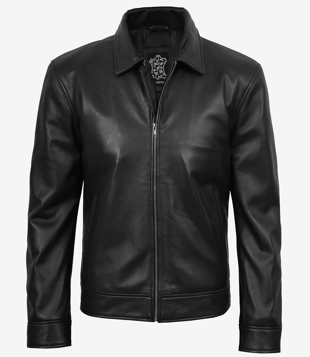 MINIMALIST: Men's Tony Black Leather Harrington Jacket