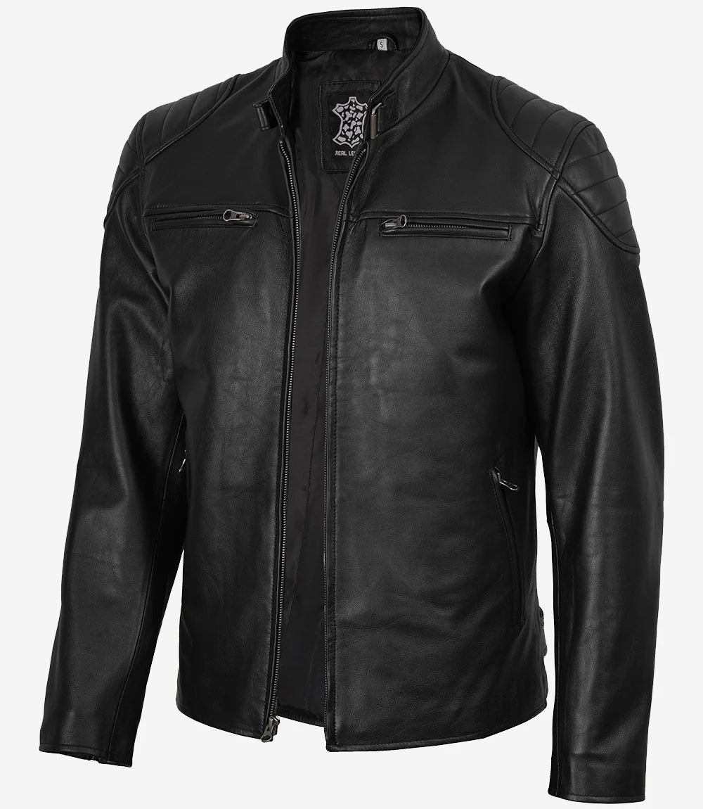 Mens Black Leather Racer Jacket