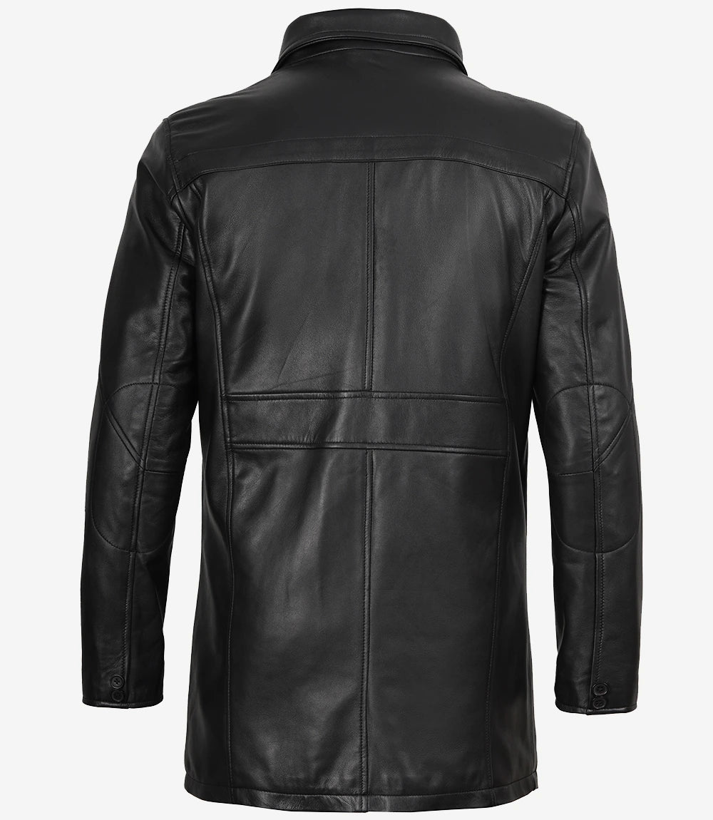 Mens Tall Black Leather Car Coat