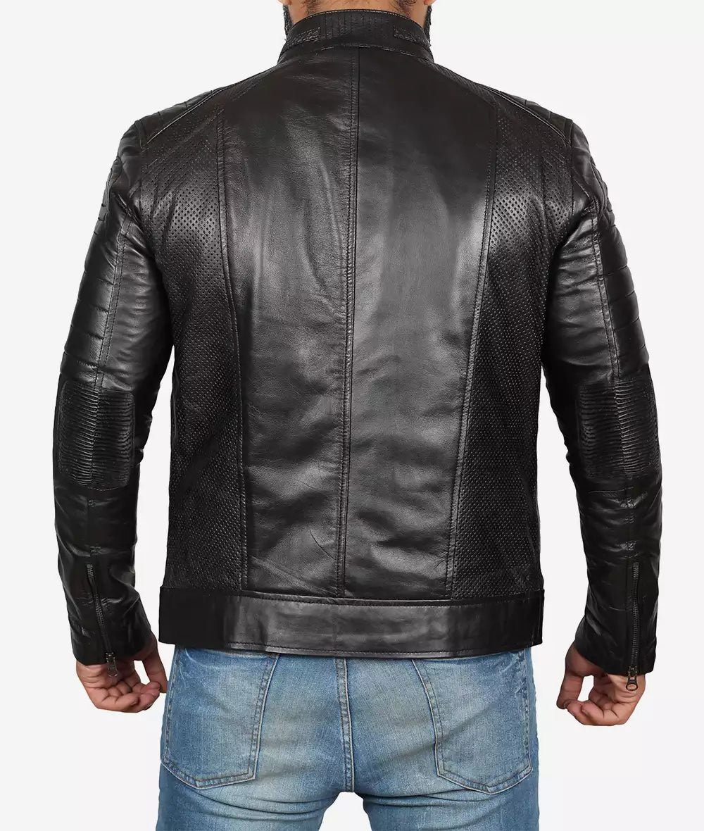 Mens Tall Black Cafe Racer Leather Jacket