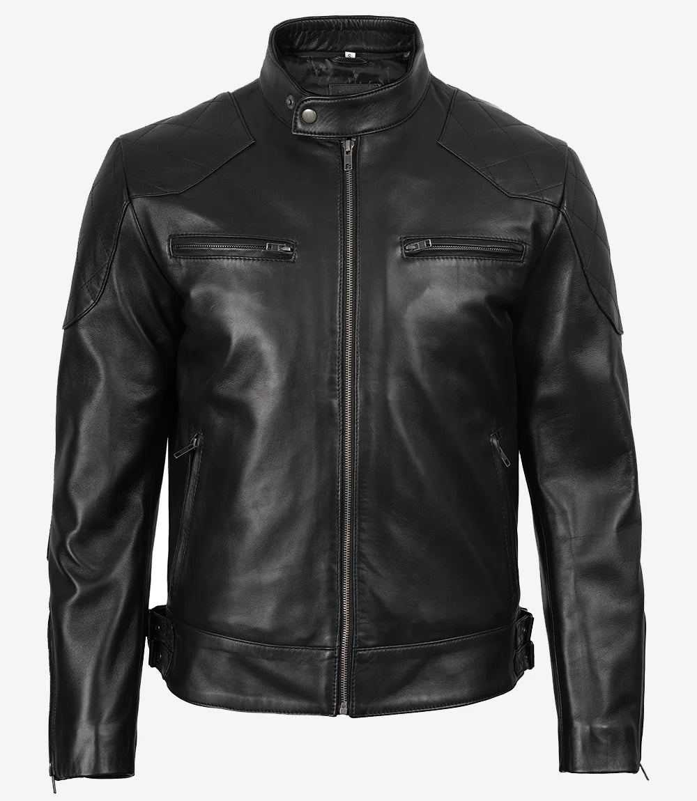 Men's Real Leather Black Biker Style Jacket