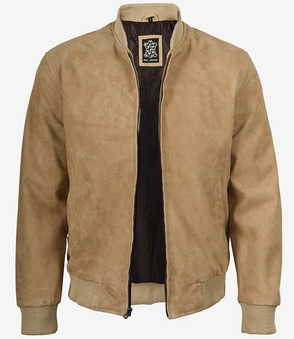Men's Camel Suede Bomber Jacket