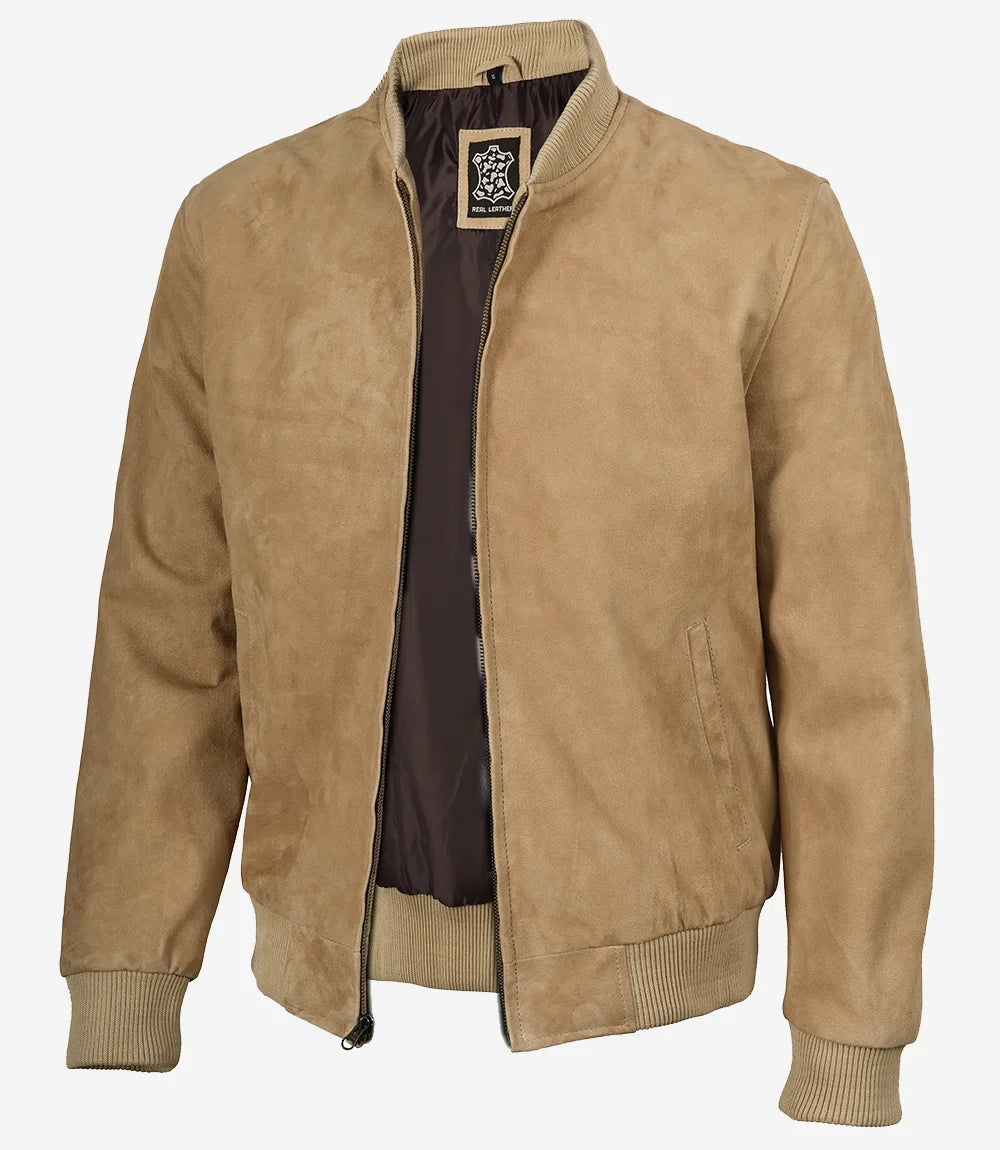 Men's Camel Suede Bomber Jacket