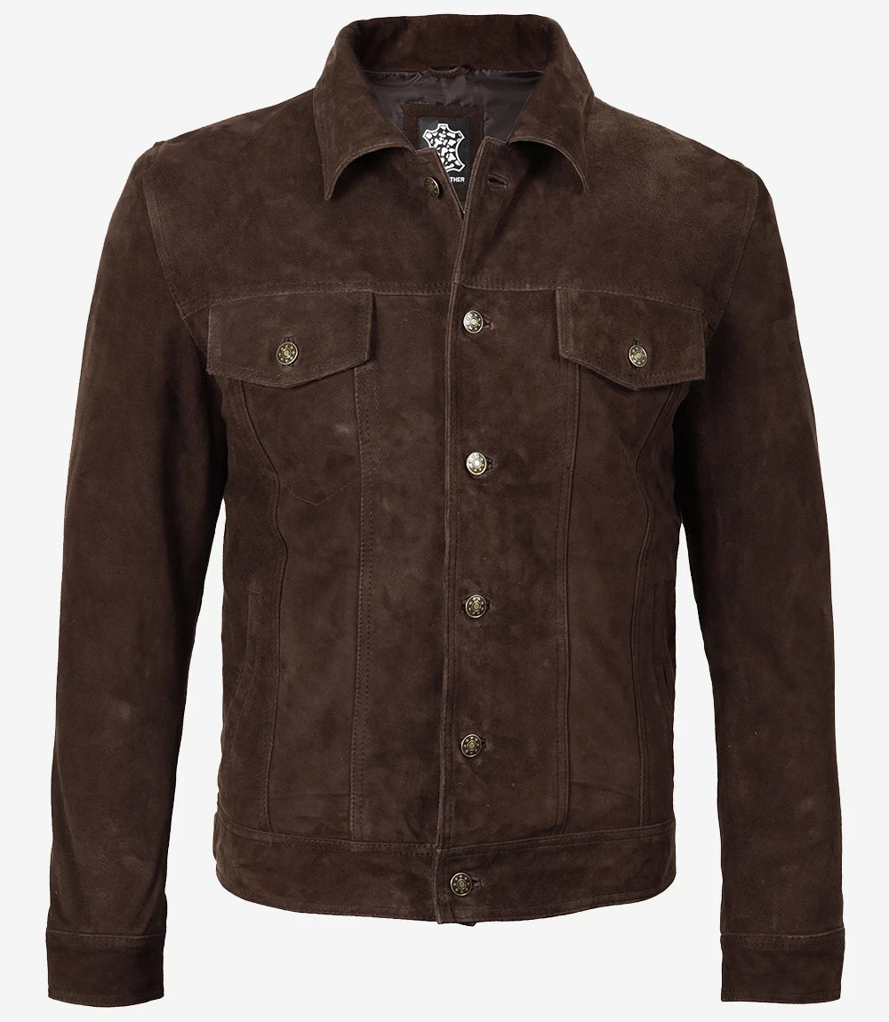 Mens Dark Brown Suede Leather Jacket