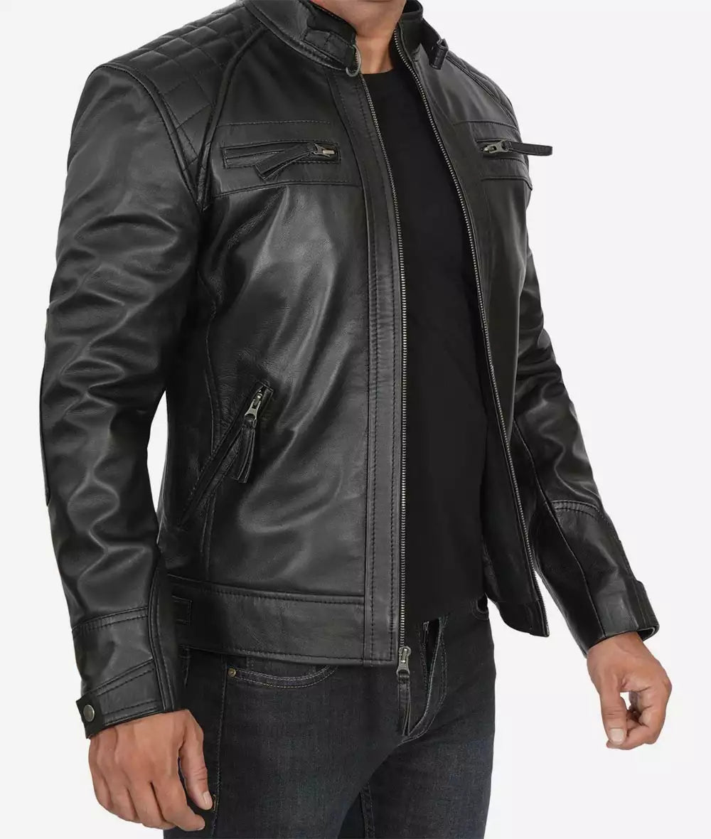 Mens Tall Black Quilted Leather Jacket