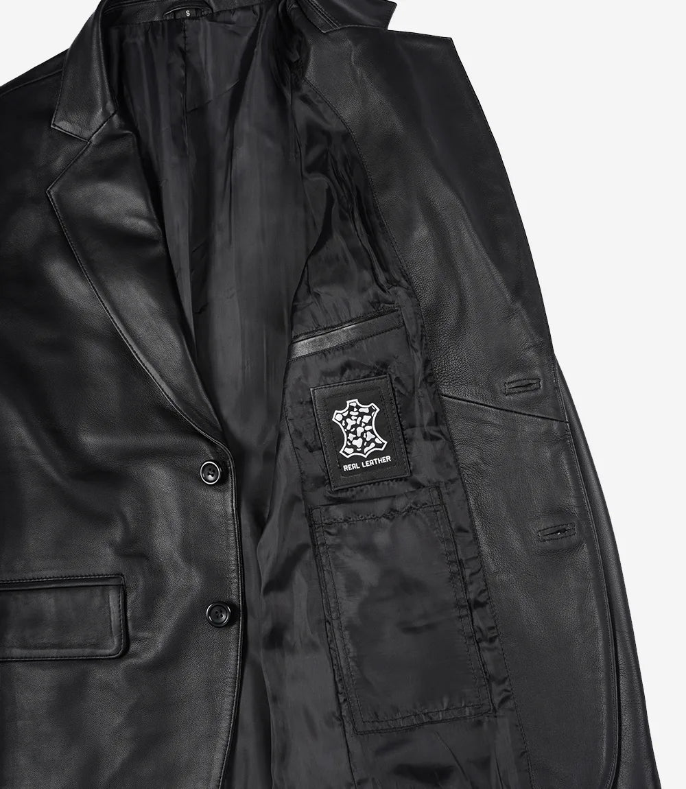 Glendale Mens Black Leather Blazer