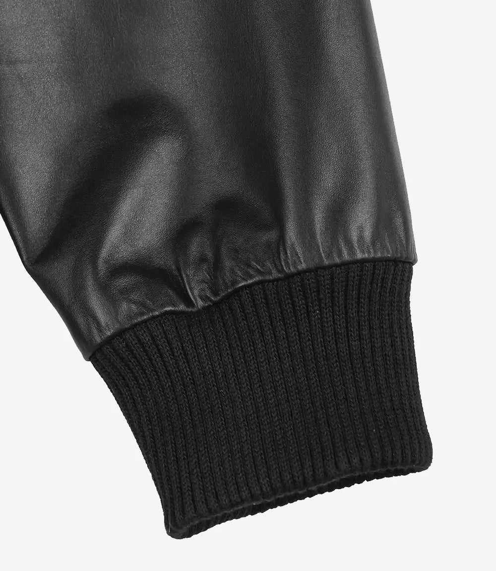 Men's Black Cowhide Leather Bomber Jacket