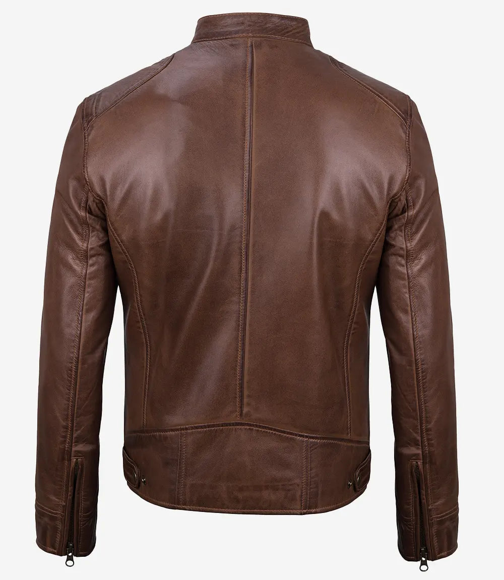 Men's Cognac Biker Style Leather Jacket