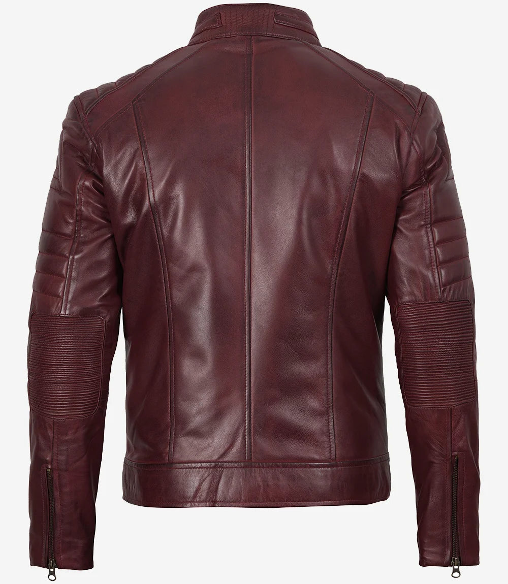 Mens Biker Style Burgundy Leather Jacket