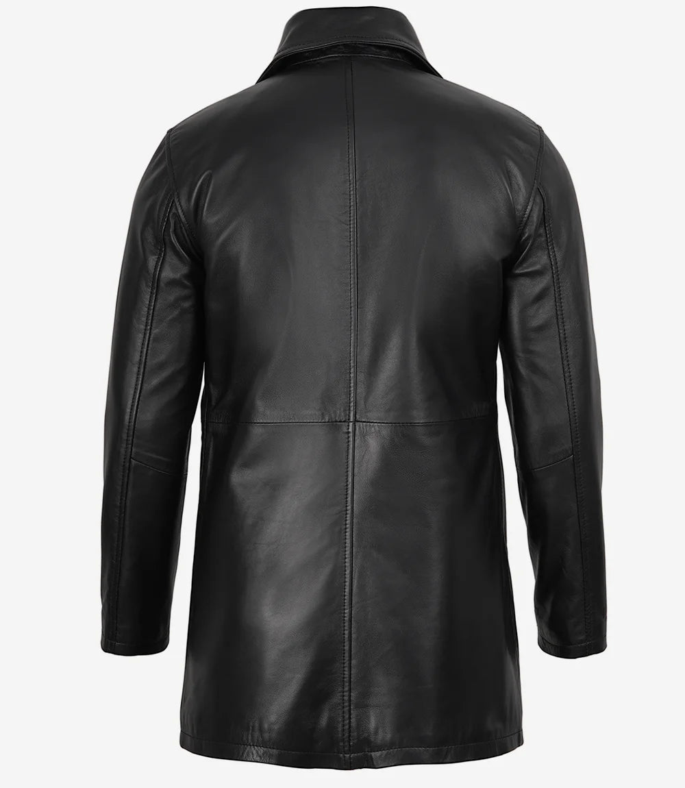 Men's 3/4 Length Lambskin Leather Black Car Coat