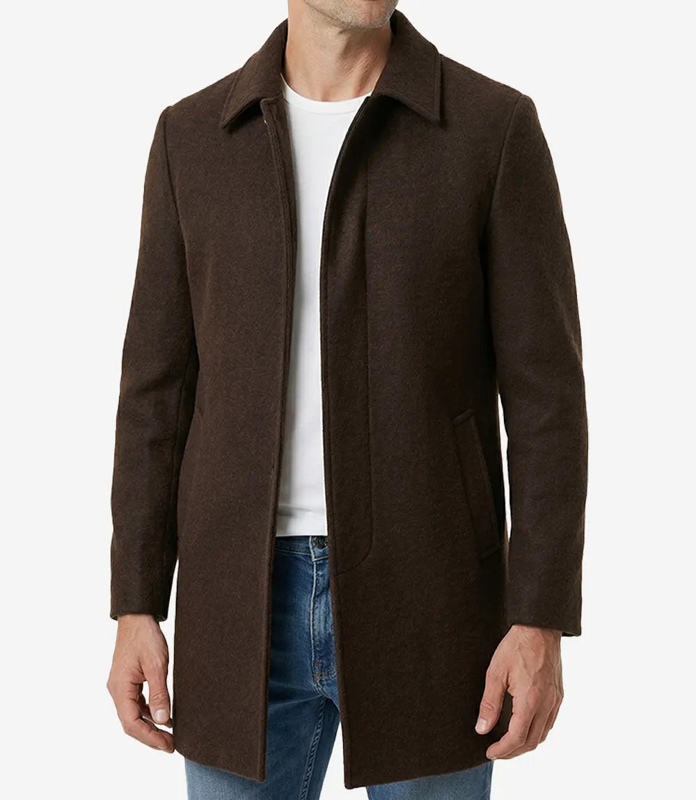 Armando Mens Classic Brown Mid Length Wool Overcoat