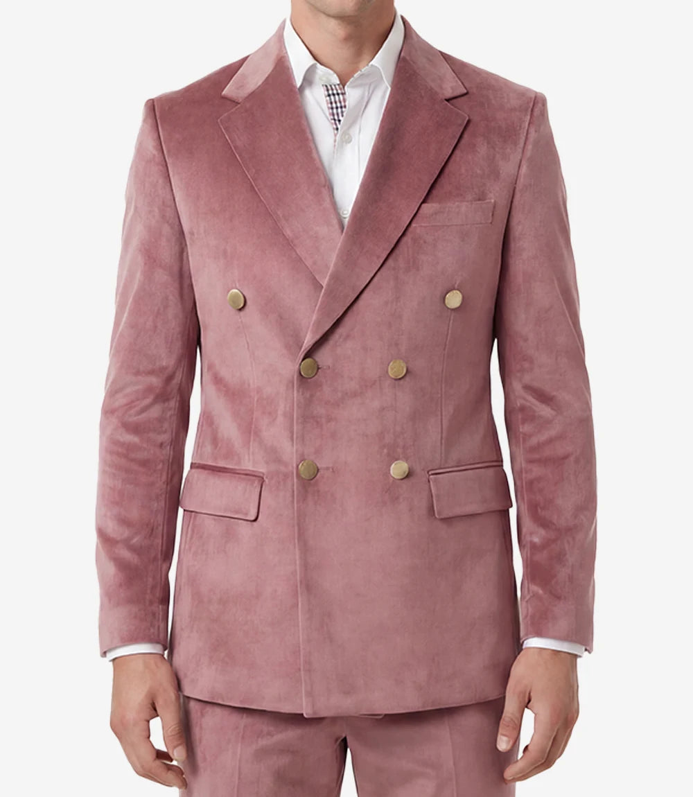 Men's Rose Pink Velvet Double Breasted Two Piece Suit