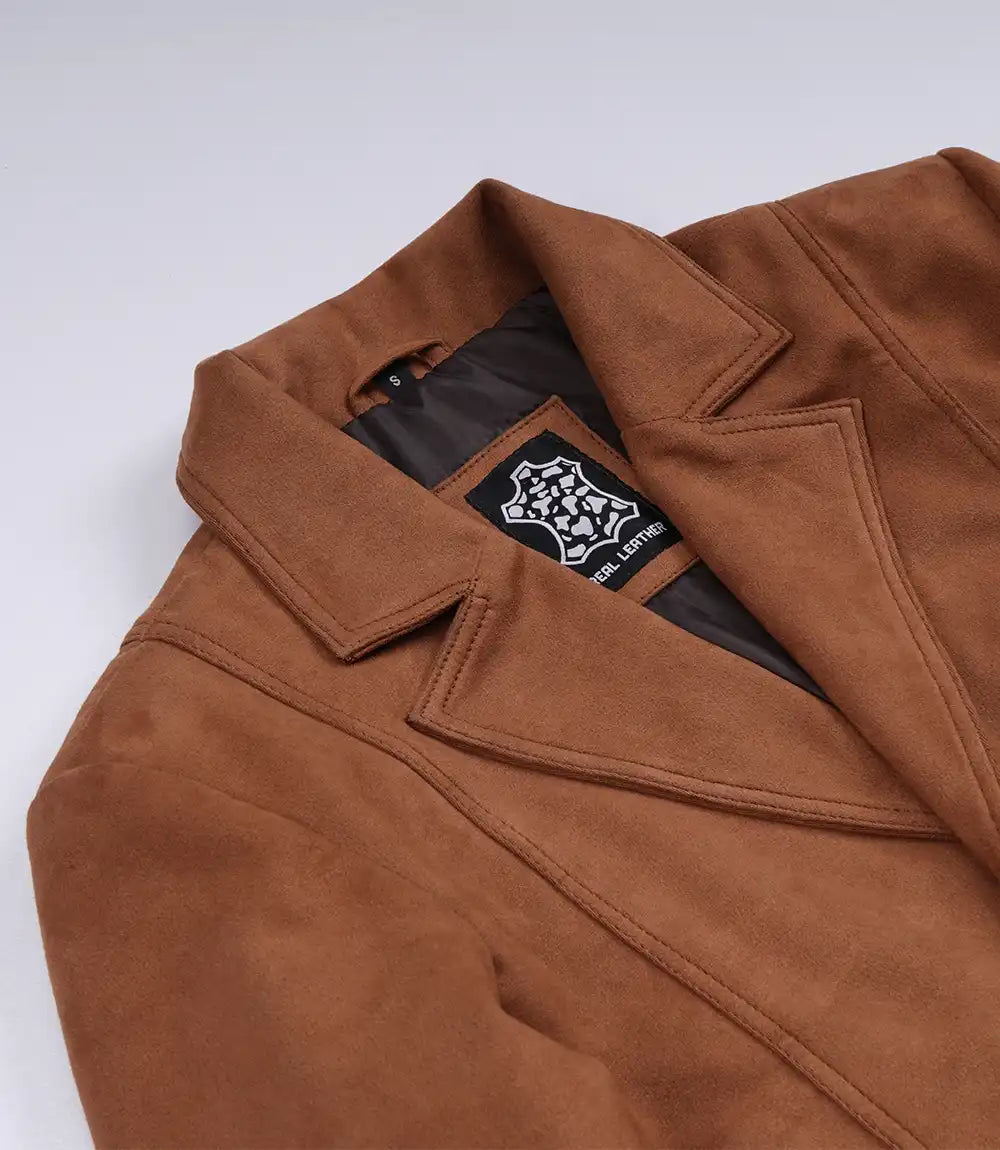 Men's Light Brown Faux Suede Two-Button Blazer Jacket