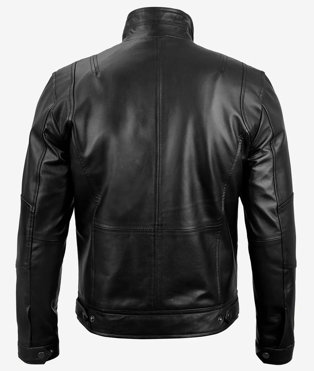Moffit Black Leather Moto Jacket For Men
