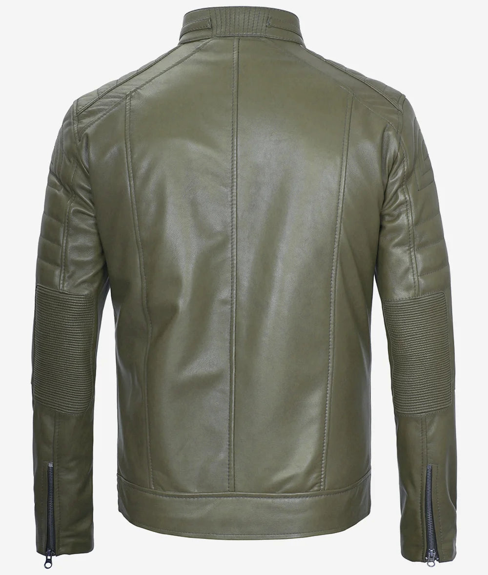 Mens Green Cafe Racer Leather Jacket