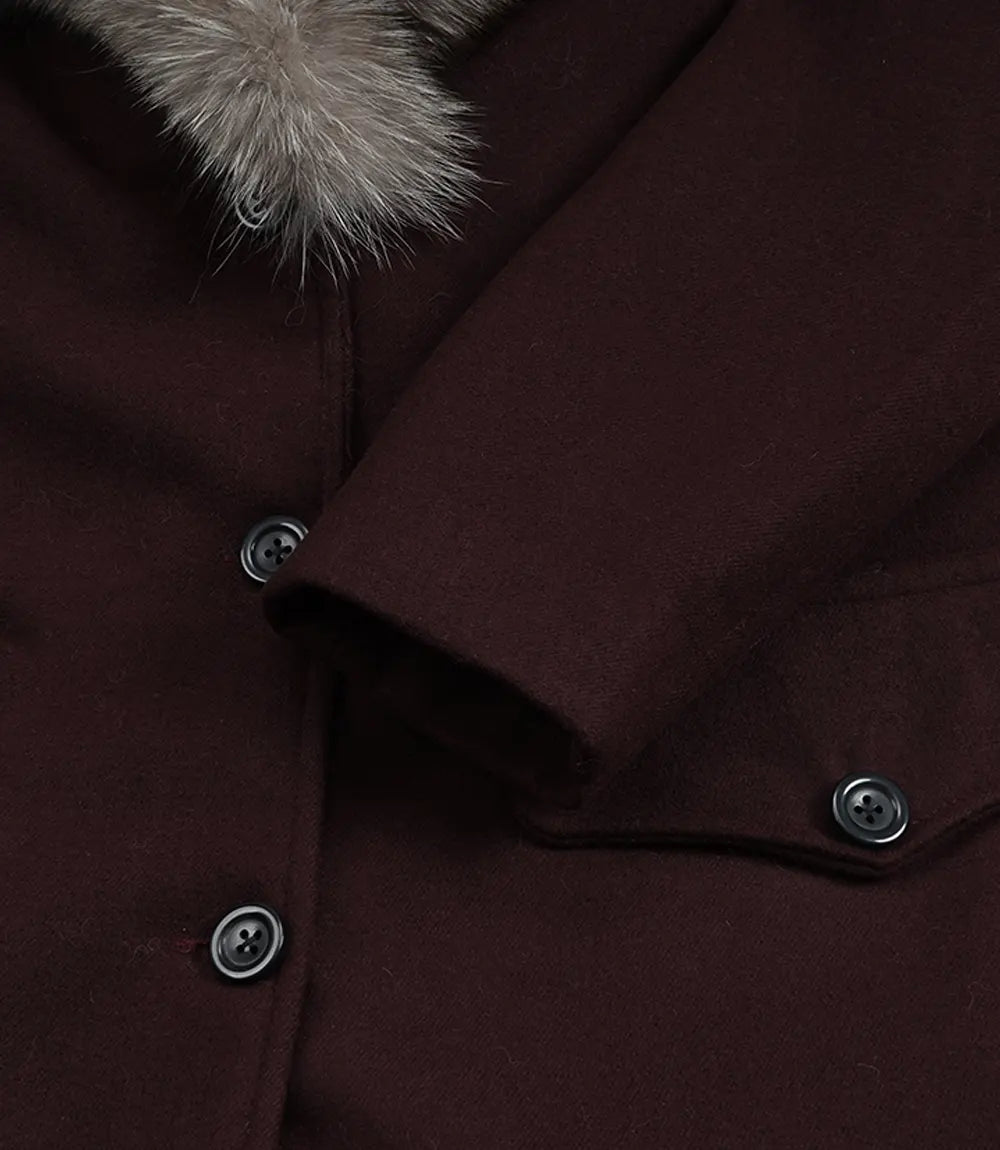 Women's Burgundy Wool Coat – Faux Fur Shawl Collar