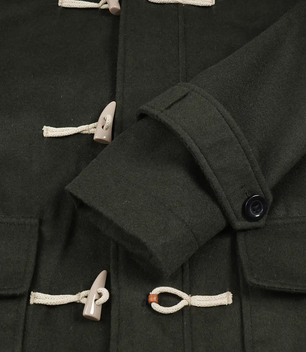 Mens Olive Green Hooded Duffle Wool Coat