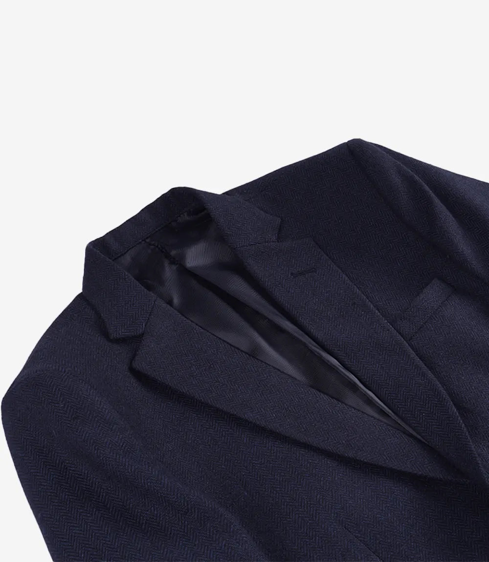 Mens Navy Blue Herringbone Wool Blend Blazer Jacket