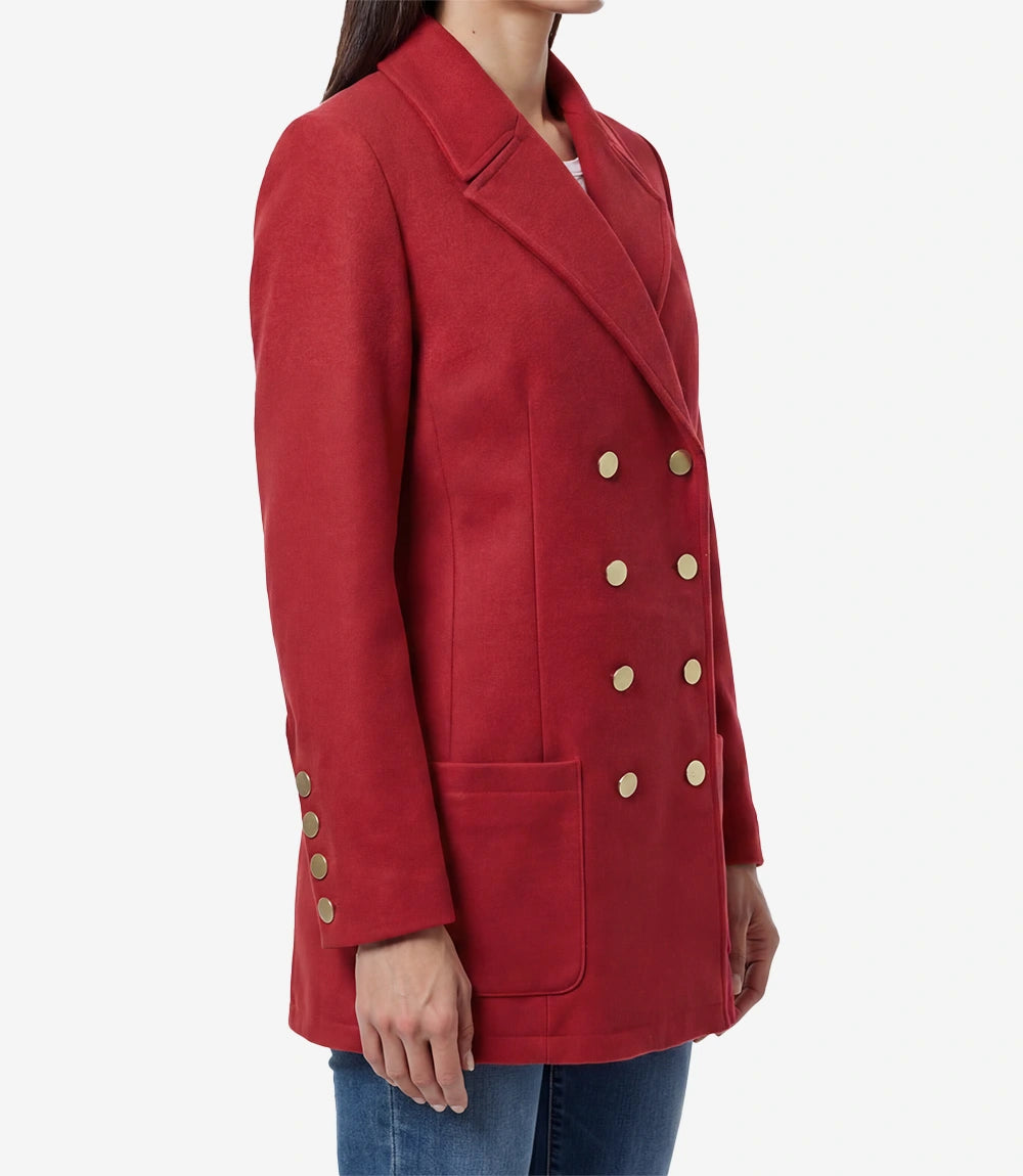 Women's Red Double-Breasted Wool Blazer – Peak Lapel