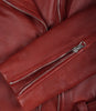 Women's Red Asymmetrical Belted Biker Style Leather Jacket