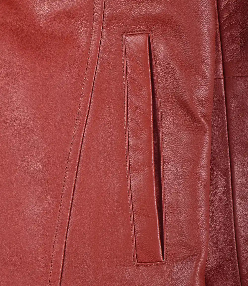 Womens Real Leather Red Coat