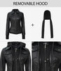 Womens Petite Black Bomber Hooded Leather Jacket