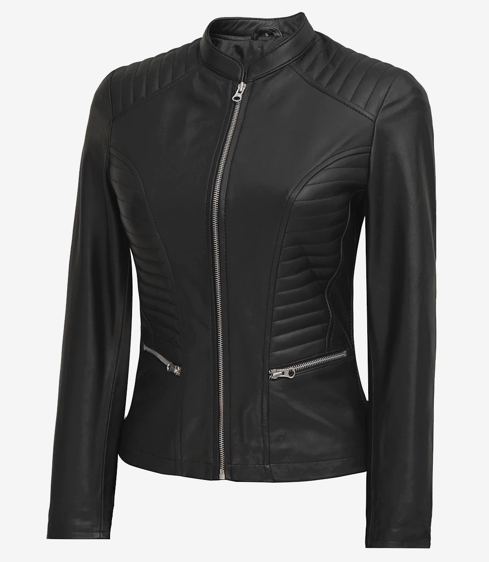 Womens Petite Black Slim Fit Leather Jacket