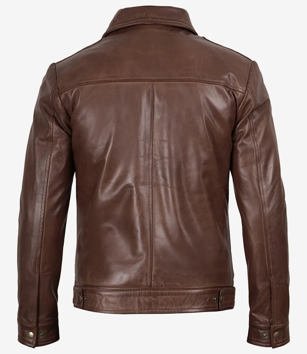 Reeves Men's Harrington Cognac Real Leather Jacket