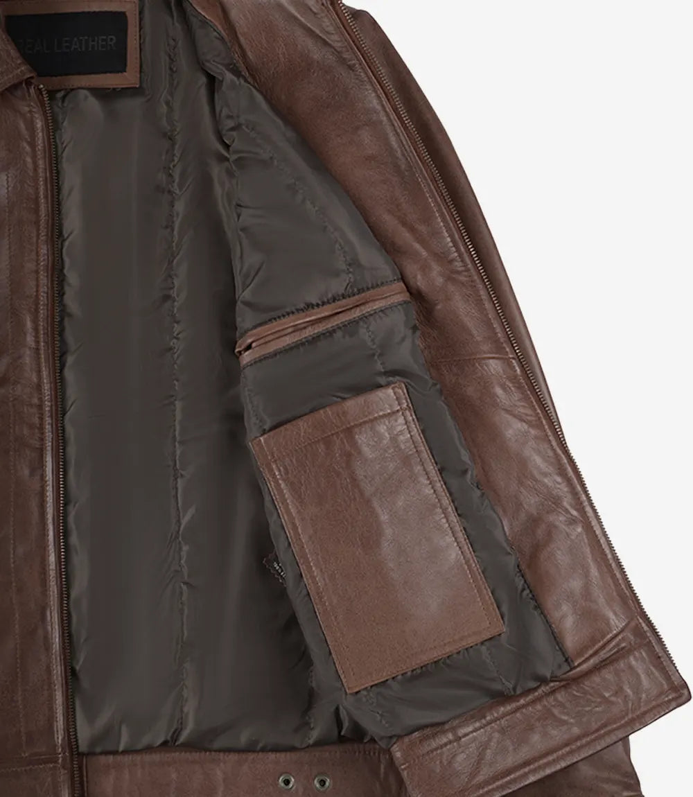 Reeves Men's Harrington Cognac Real Leather Jacket