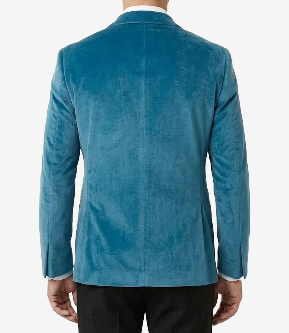 Mens Teal Blue Single Button Velvet Tuxedo Jacket