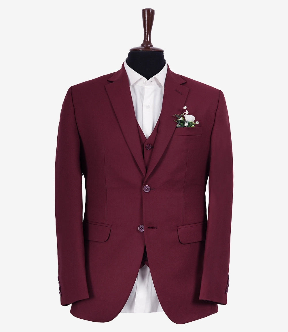 Men's Slim Fit Maroon 3-Piece Suit – Notch Lapel