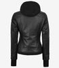 The Celeste: Womens Black Bomber Leather Jacket with Removable Hood