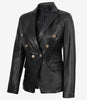Kim Women's Double Breasted Black Leather Blazer