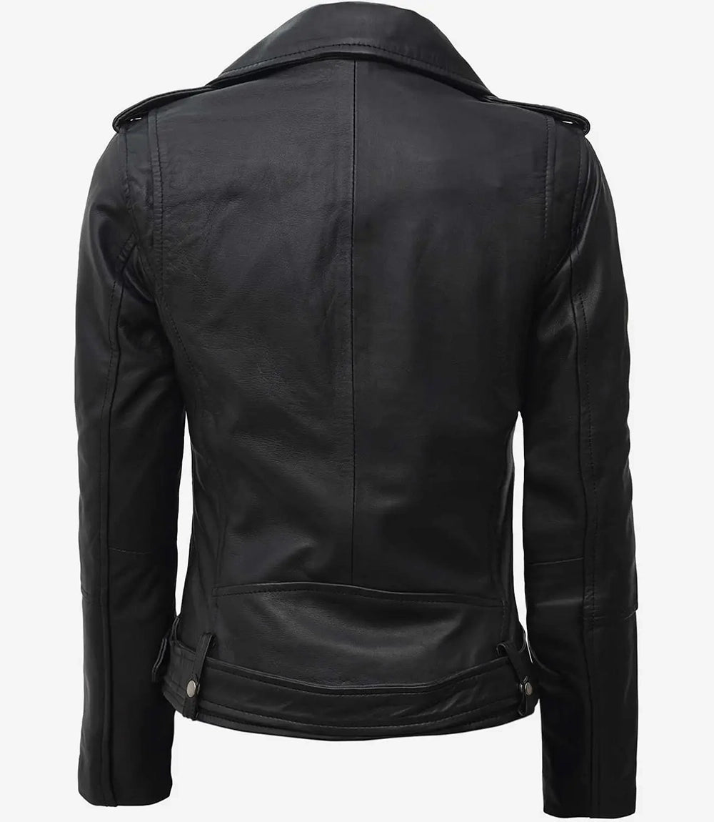Womens Asymmetrical Leather Black Biker Jacket