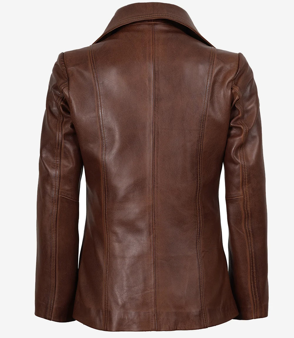 Womens Cognac Leather Blazer Jacket