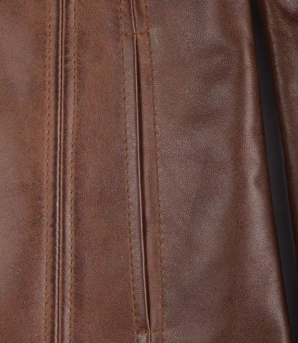 Womens Brown Leather 3 4 Length Coat