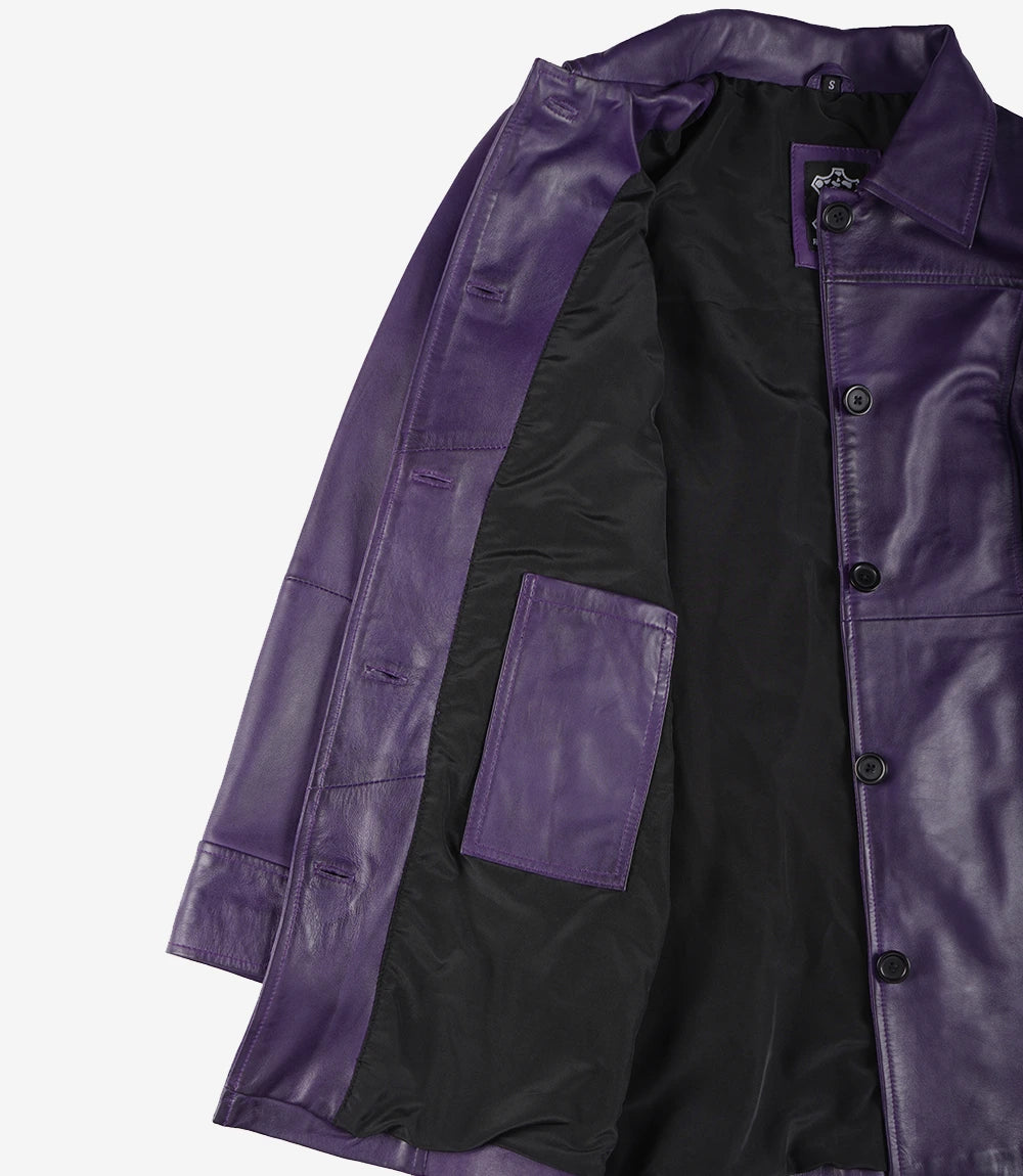 Womens Purple Leather Car Coat
