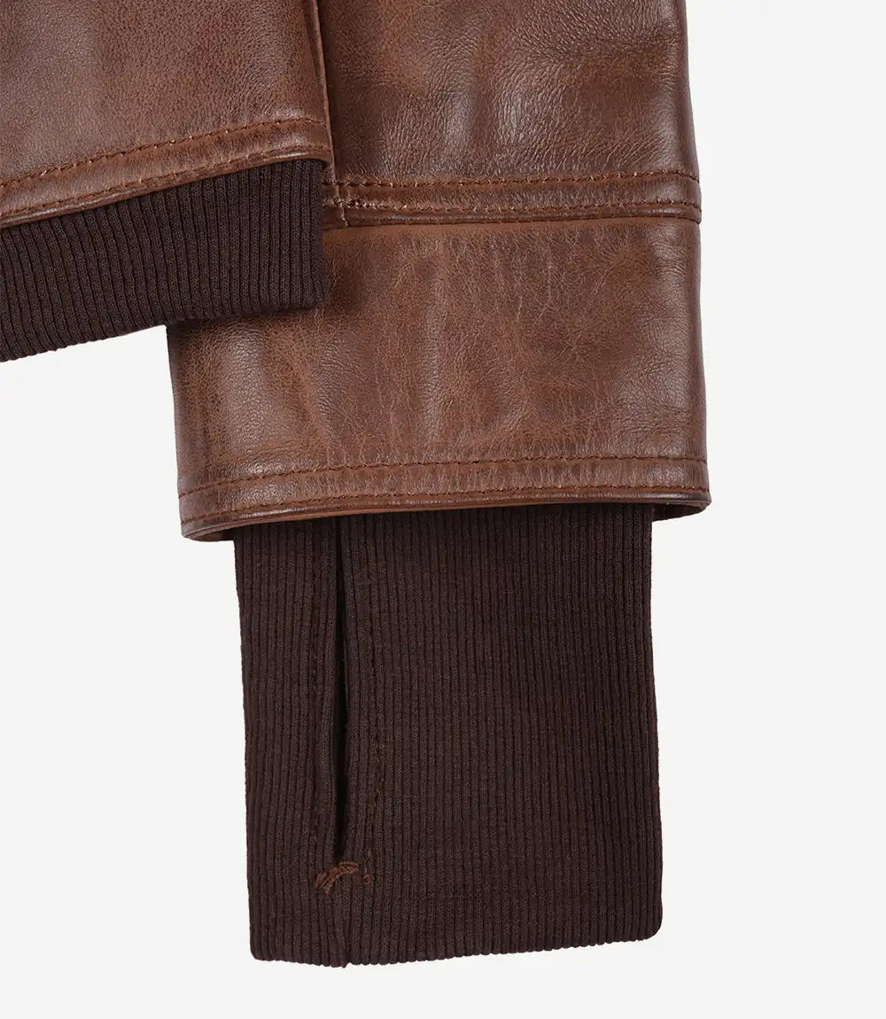 Tralee Women's Cognac Wax Bomber Leather Jacket With Removable Hood
