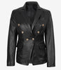 Kim Women's Double Breasted Black Leather Blazer