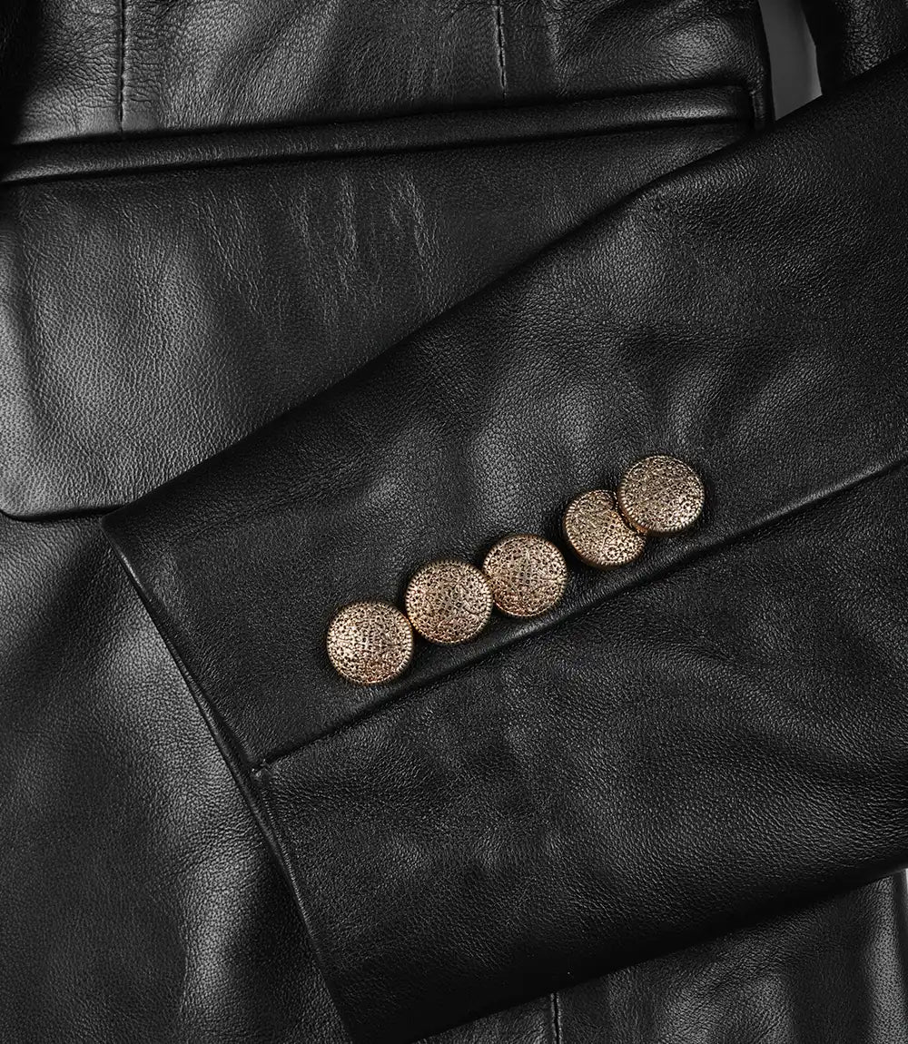 Kim Women's Double Breasted Black Leather Blazer