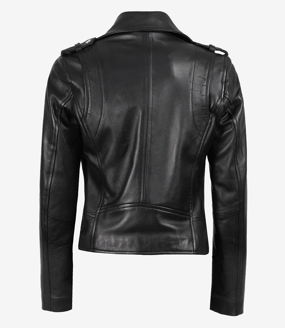 Womens Black Asymmetrical Leather Motorcycle Jacket