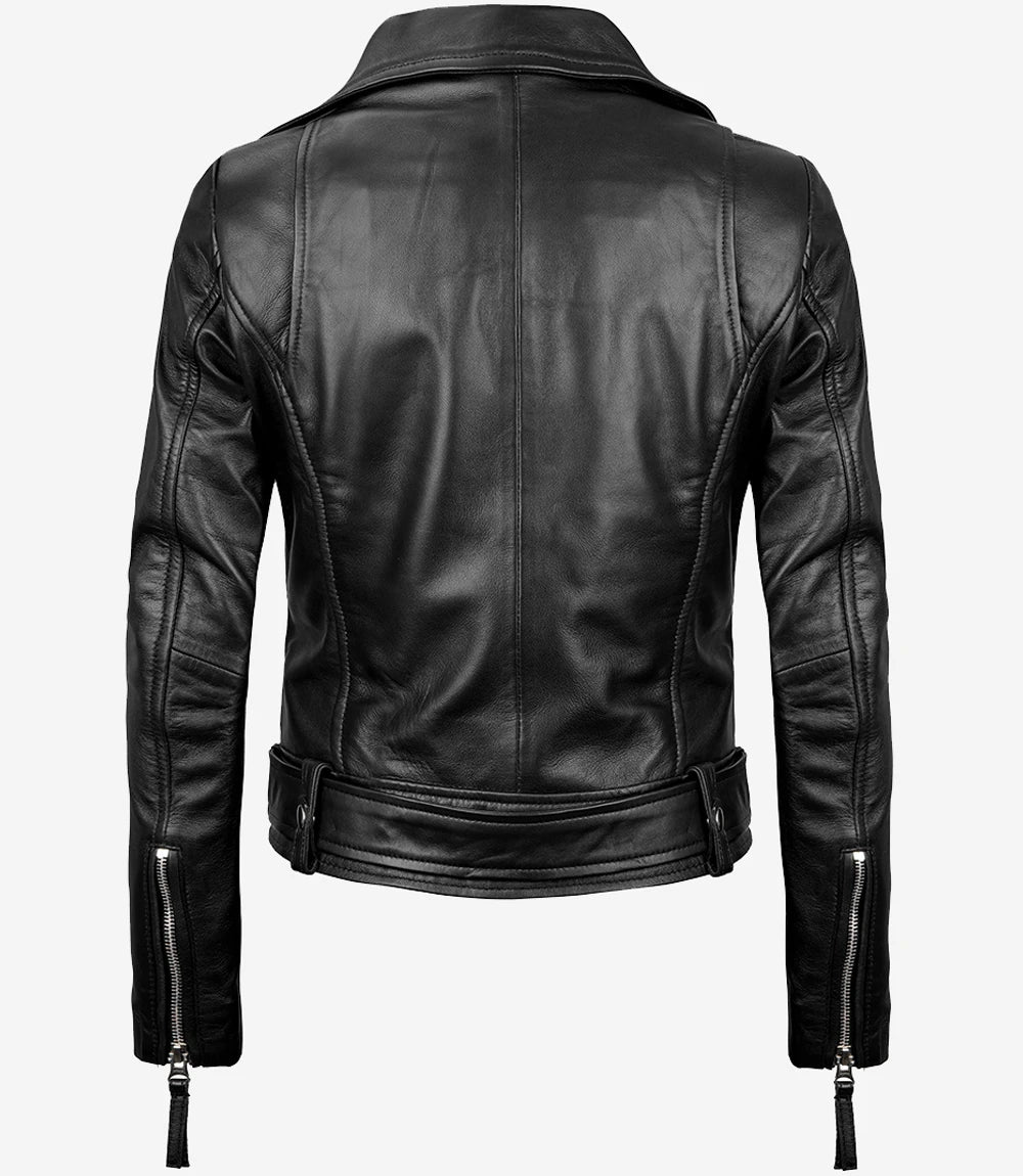 Connecticut Womens Black Leather Motorcycle Jacket