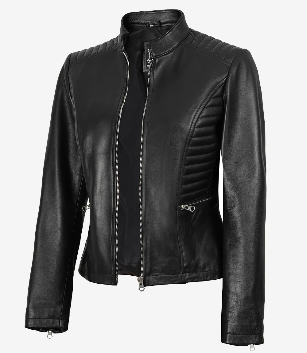 Womens Black Slim Fit Leather Jacket