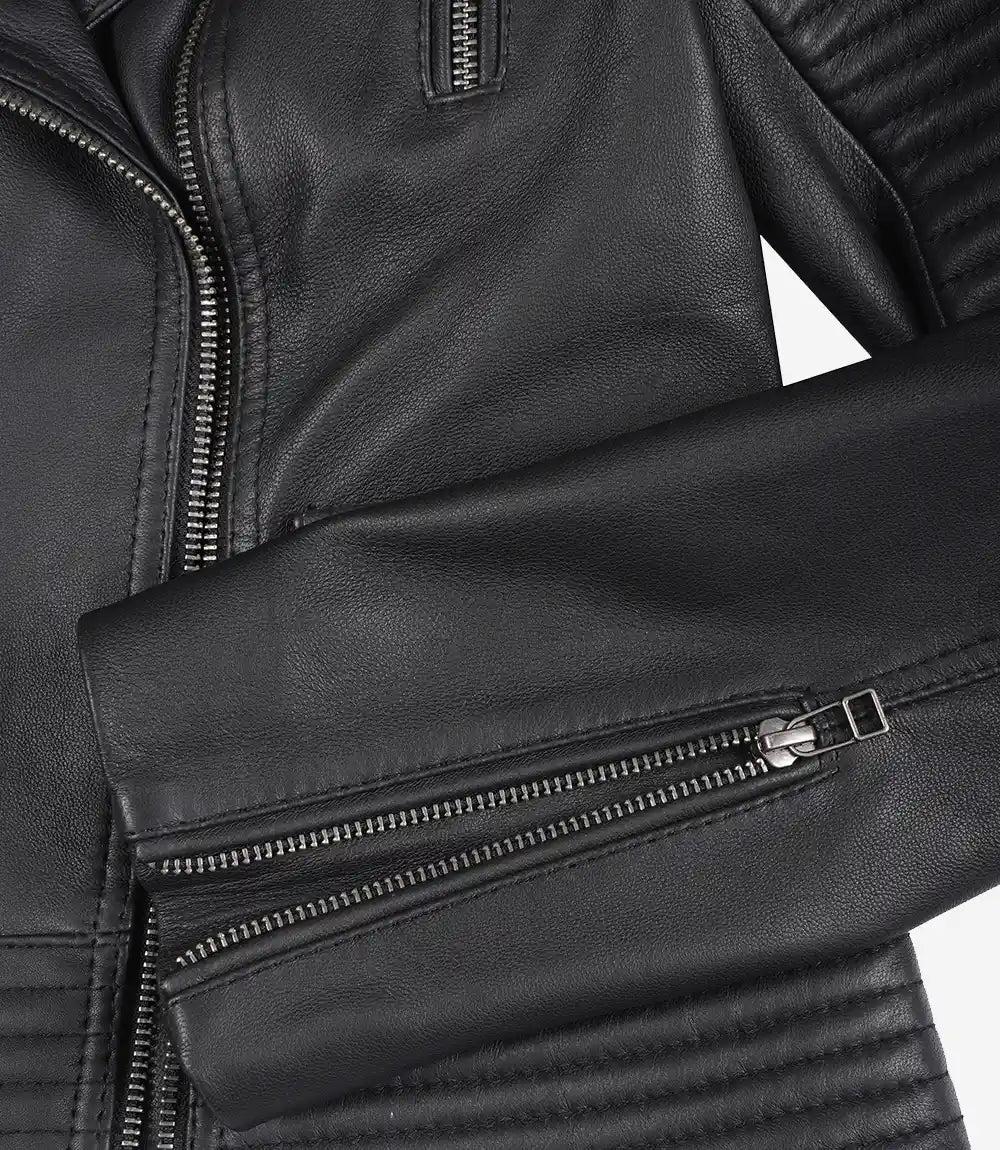 Womens Real Lambskin Leather Black Moto Leather Jacket